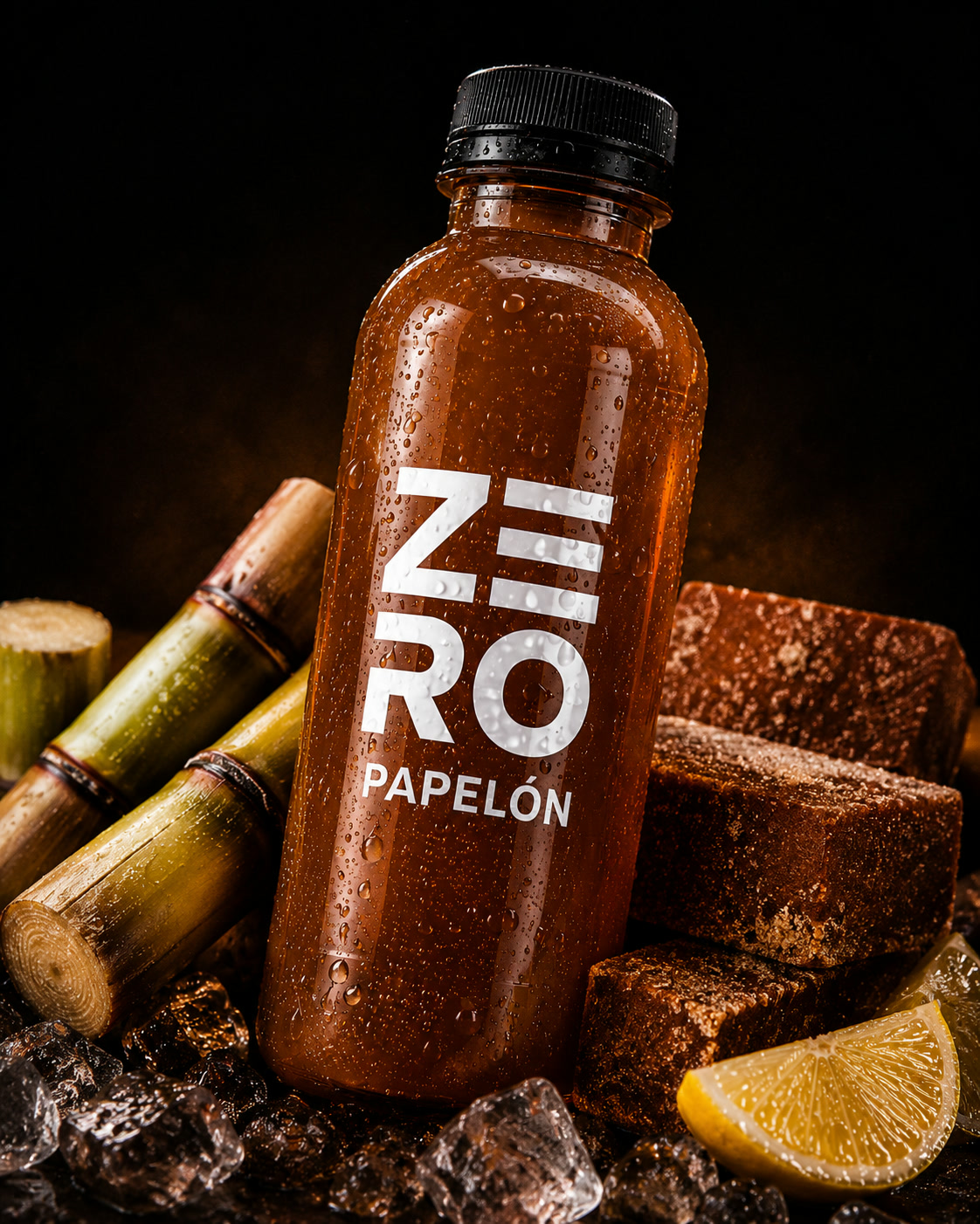 ZERO Papelón — papelón de trapiche y limón, fondo oscuro