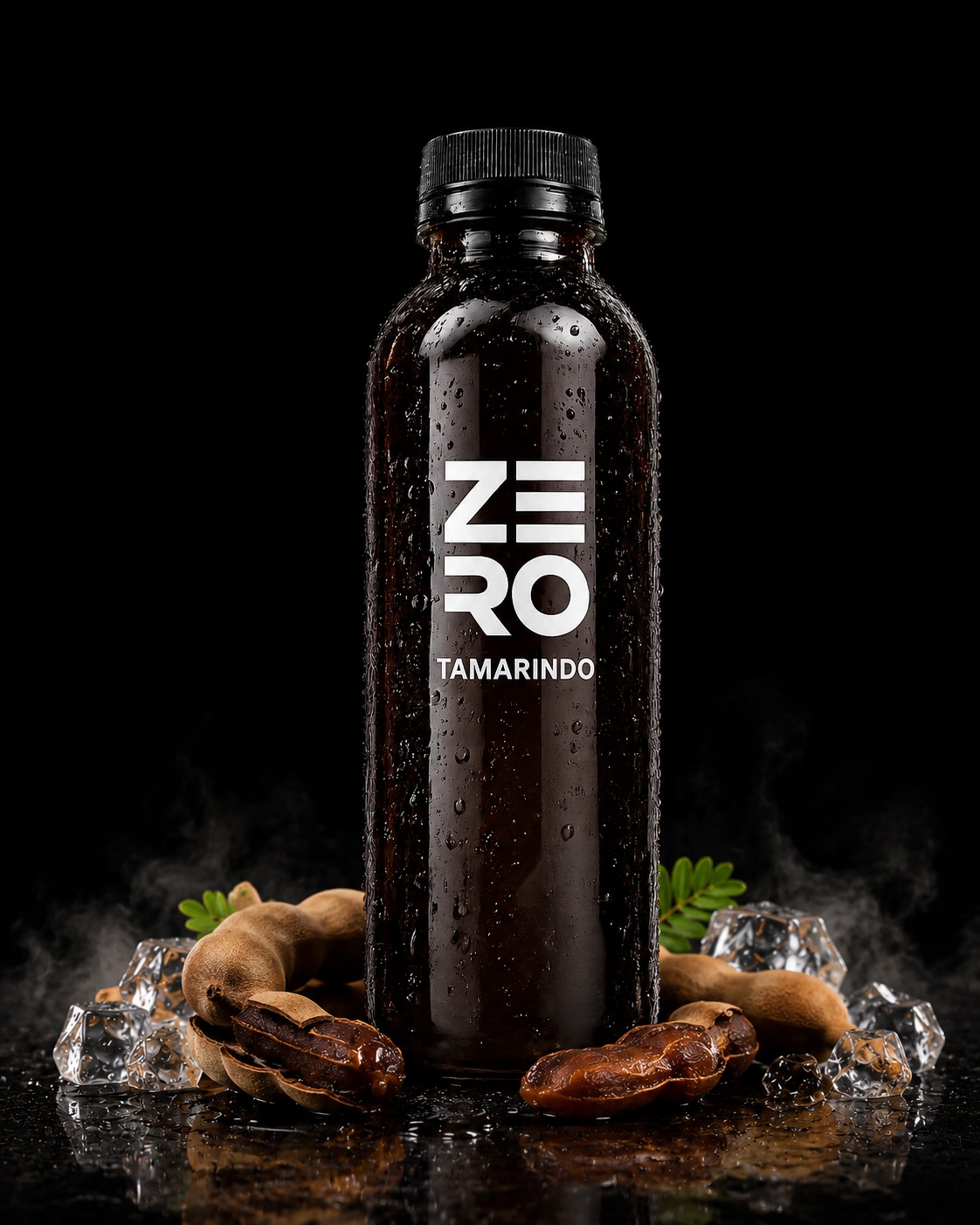 ZERO Tamarindo — tamarindo, hielo y splash, fondo oscuro